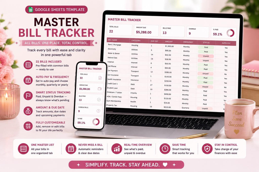Blush Pink Bill Payment Calendar & Tracker (Google Sheets Template)