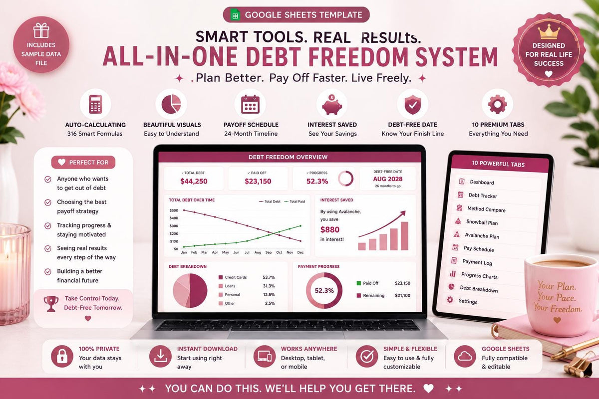Debt Snowball & Avalanche Tracker: Google Sheets Payoff Planner (Digital Download)