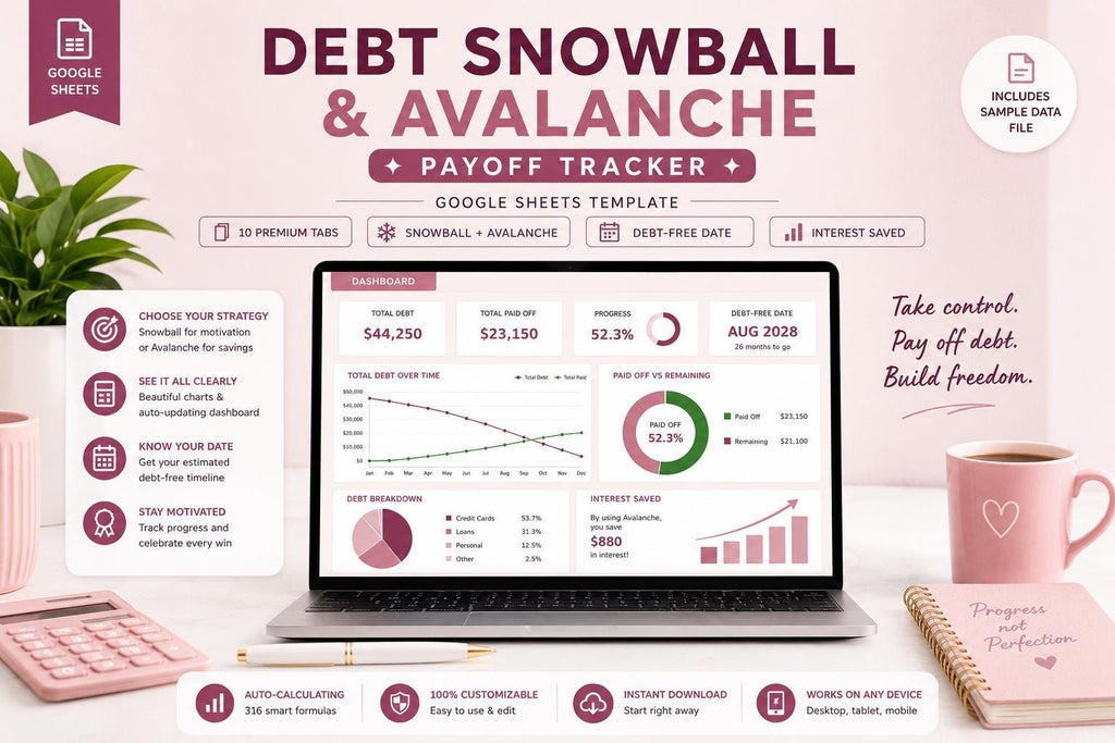 Debt Snowball & Avalanche Tracker: Google Sheets Payoff Planner (Digital Download)