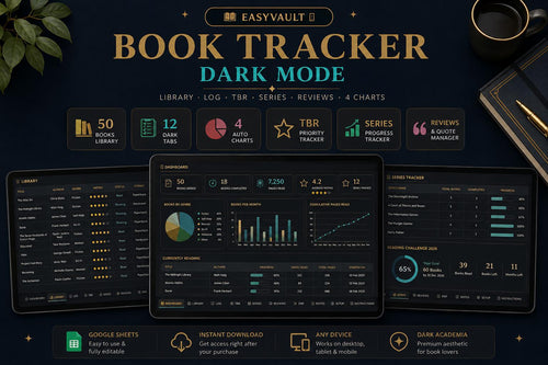 ADHD Book Tracker Google Sheets | Dark Academia Reading Journal (Digital Download)