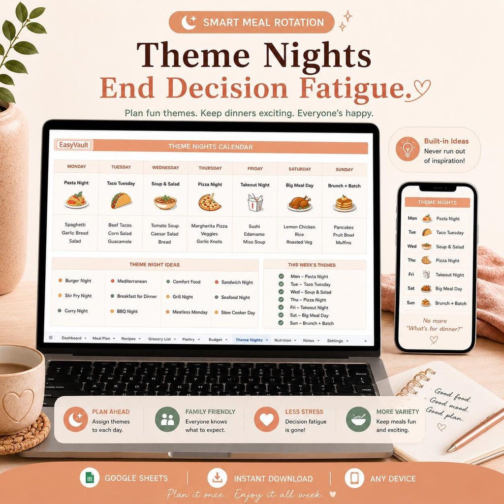 Weekly Meal Planner Google Sheets | Automated Grocery List, Recipe Tracker