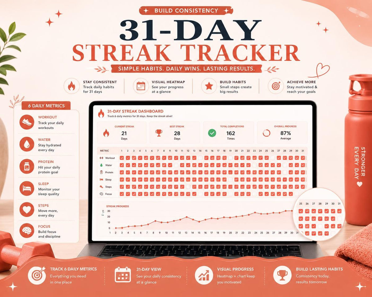 Workout Fitness Tracker Google Sheets | Strength Cardio Body Stats (Digital Download)