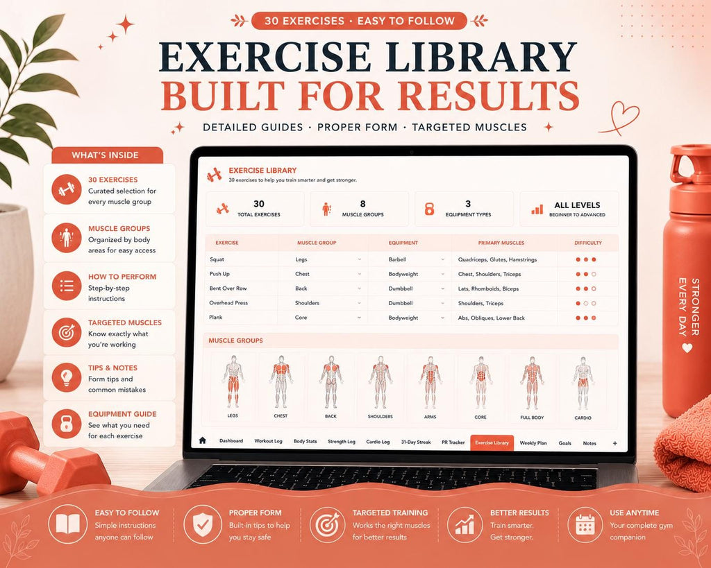 Workout Fitness Tracker Google Sheets | Strength Cardio Body Stats (Digital Download)