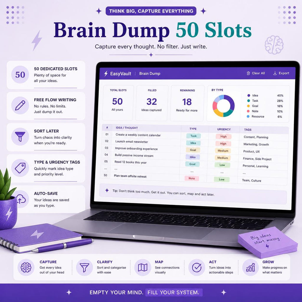 Mind Map Brain Dump Template | ADHD, Eisenhower Matrix, Idea Organizer (Google Sheets)
