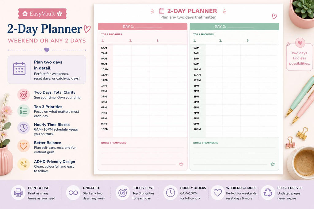 ADHD Weekly Hourly Schedule Planner (Undated, Colourful)