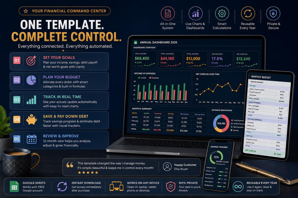 Year at a Glance Planner 2026 Dark Mode | Google Sheets Yearly Calendar | Annual Overview Planner