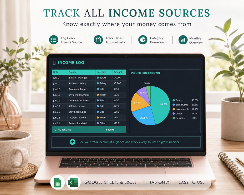 Dark Mode Personal Finance Dashboard: All-in-One Budget Tracker (Google Sheets)