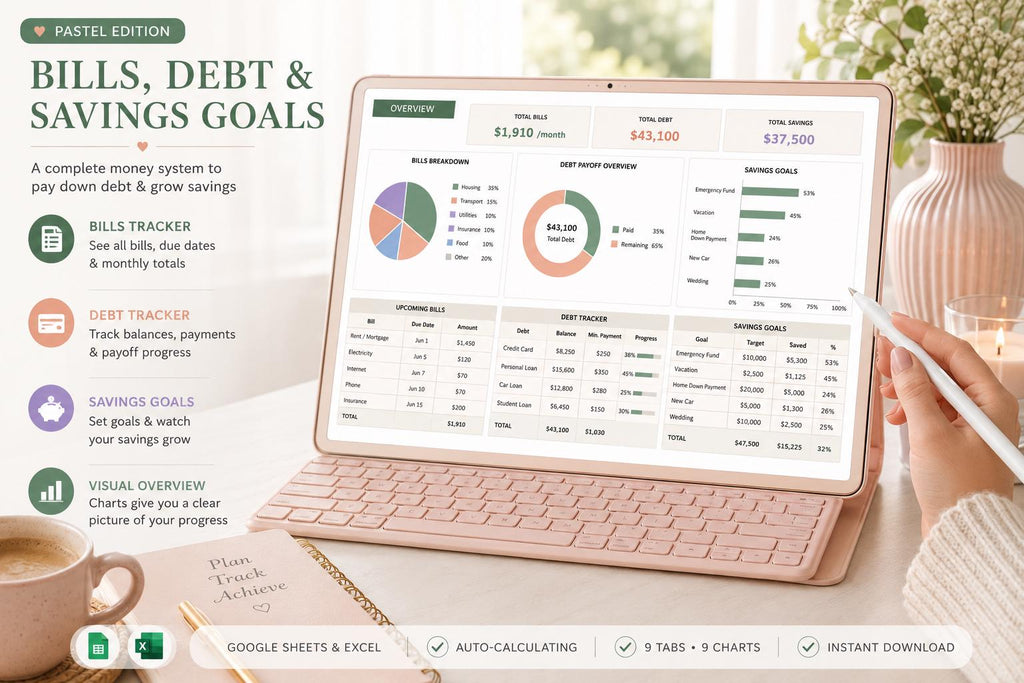 50/30/20 Budget Spreadsheet: Monthly Paycheck Planner (Google Sheets)