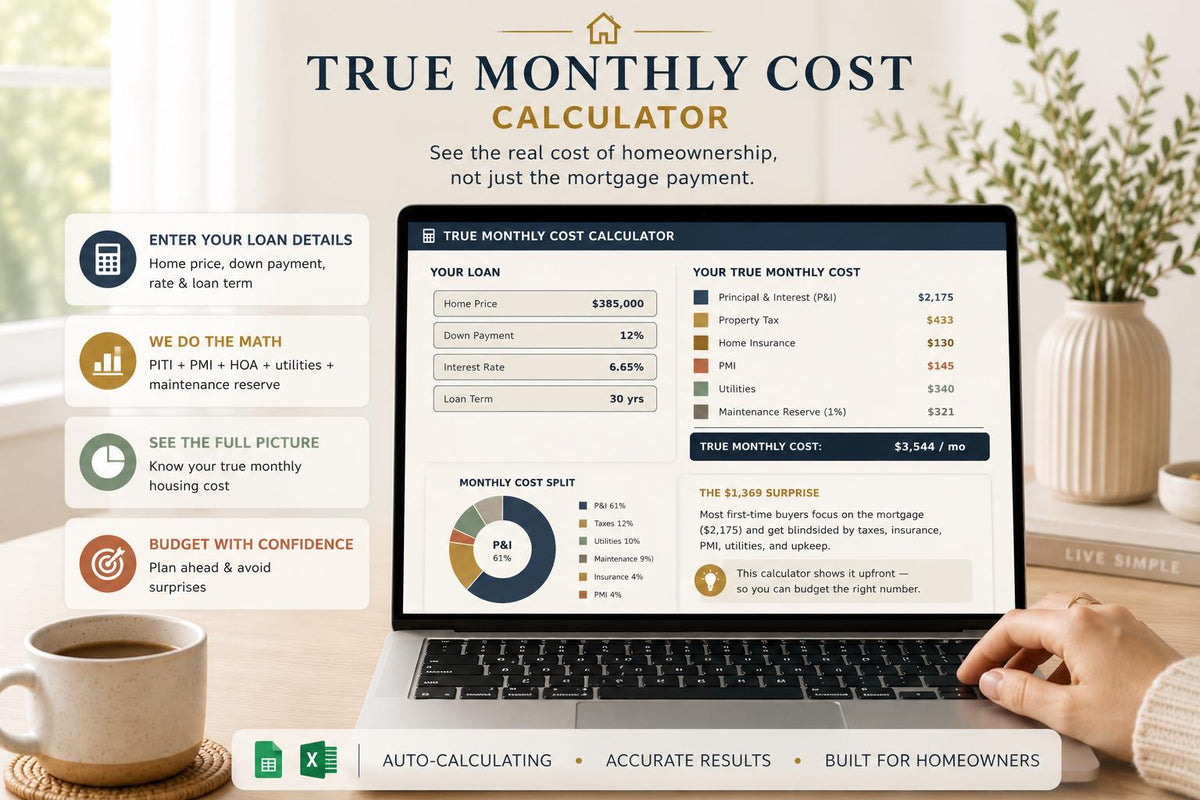 New Homeowner Budget Spreadsheet: PITI Mortgage Calculator, Maintenance Log (Google Sheets)