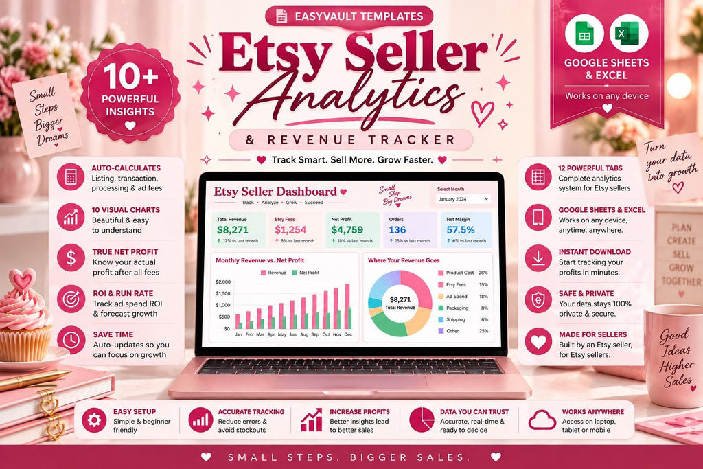 Etsy Seller Analytics Revenue Tracker Spreadsheet (Google Sheets, Excel)
