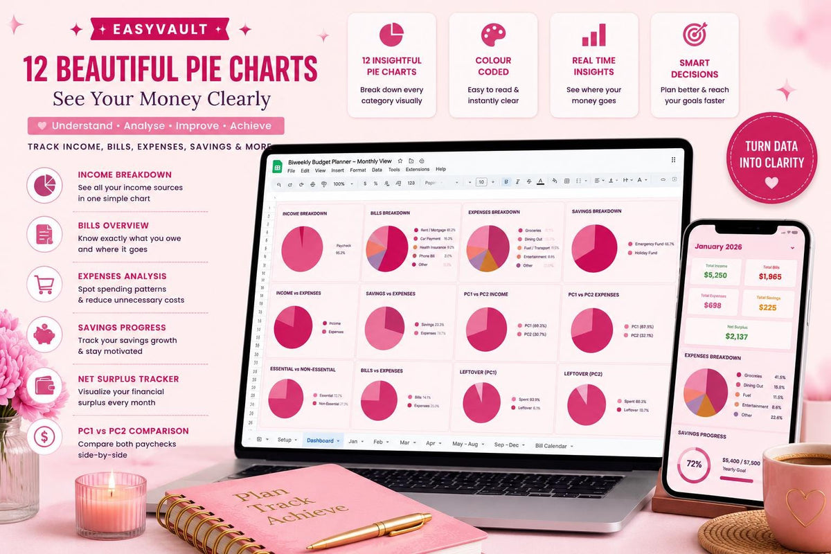 Biweekly Budget Planner | PC1/PC2 Monthly View, 816 Formulas (Google Sheets)