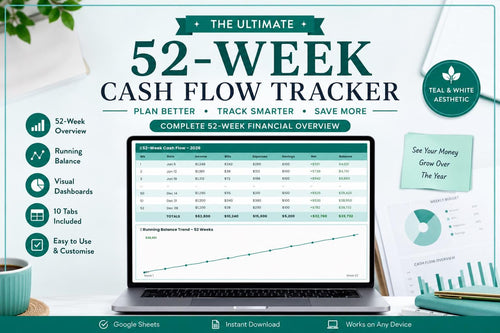 52-Week Cash Flow Tracker | Weekly Budget Planner with Running Balance (Google Sheets)