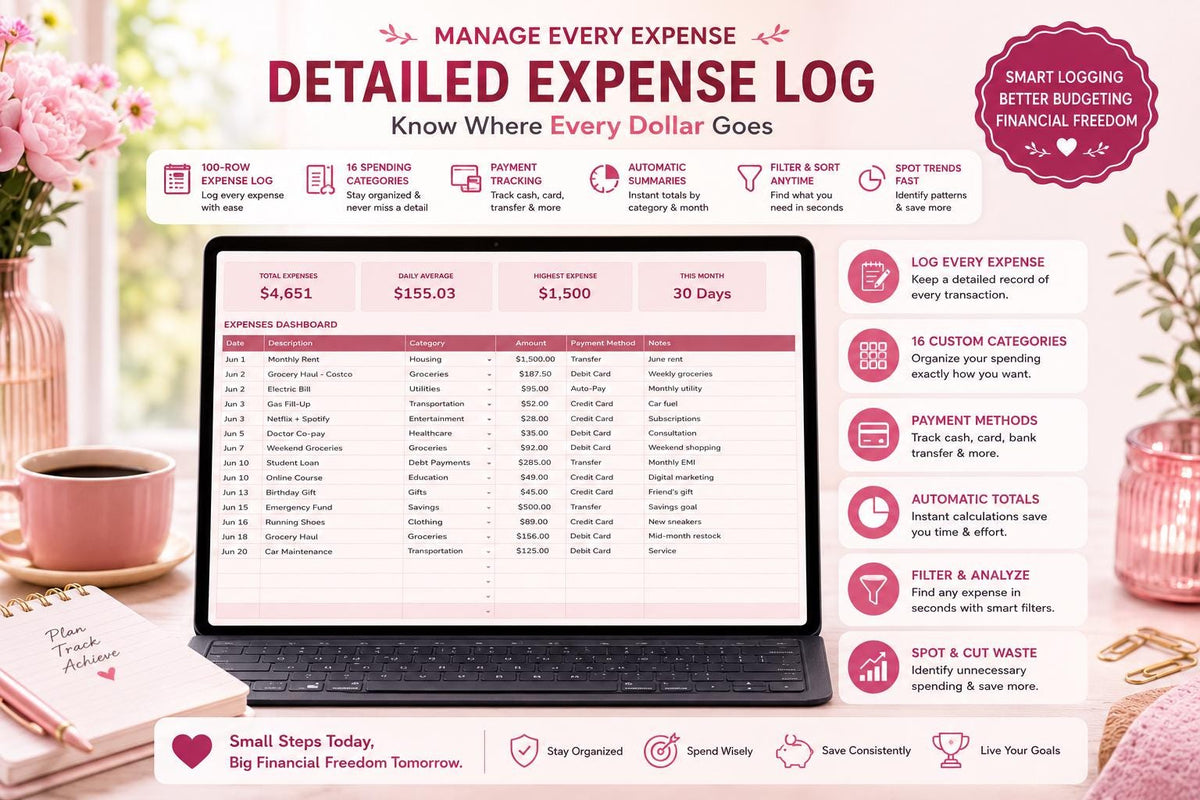 Monthly Budget Spreadsheet: Blush Pink Google Sheets Planner (Digital Download)