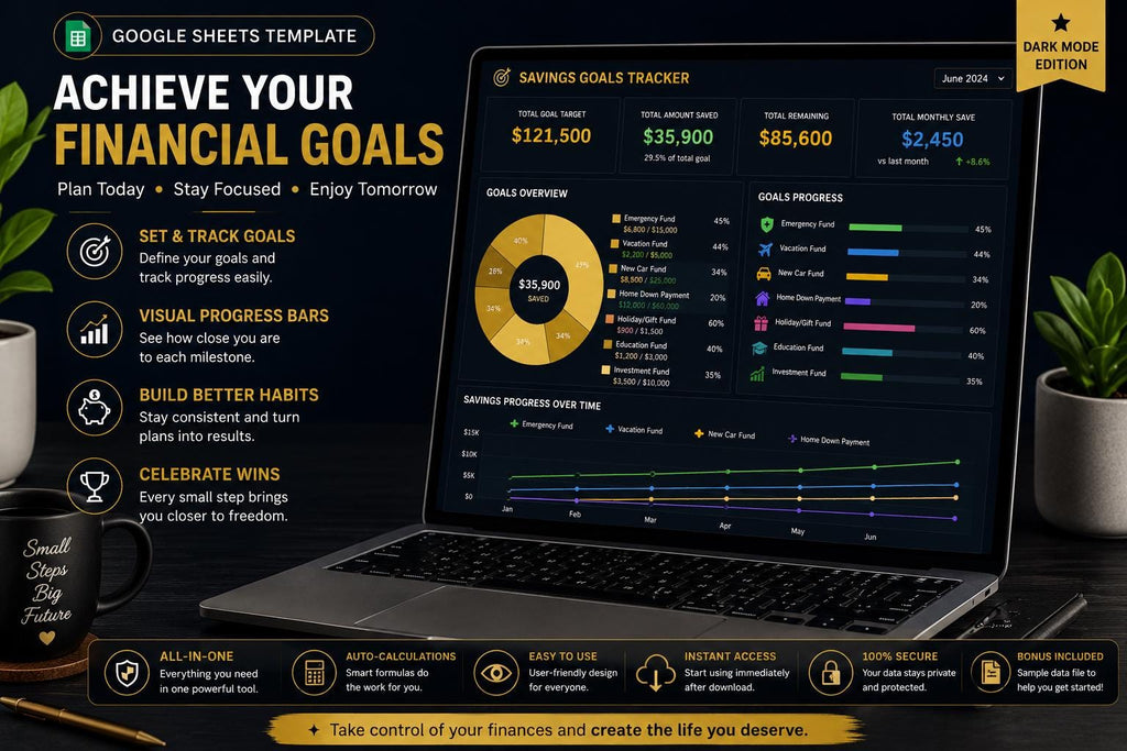 Dark Mode Monthly Budget Spreadsheet: Google Sheets Finance Tracker (Digital Download)