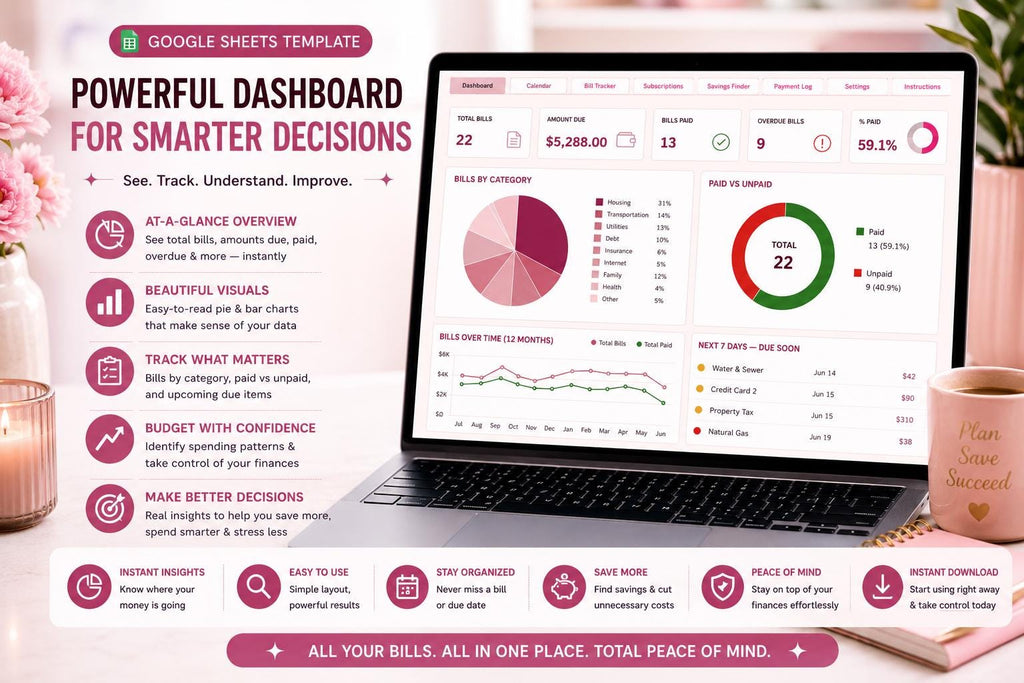 Blush Pink Bill Payment Calendar & Tracker (Google Sheets Template)
