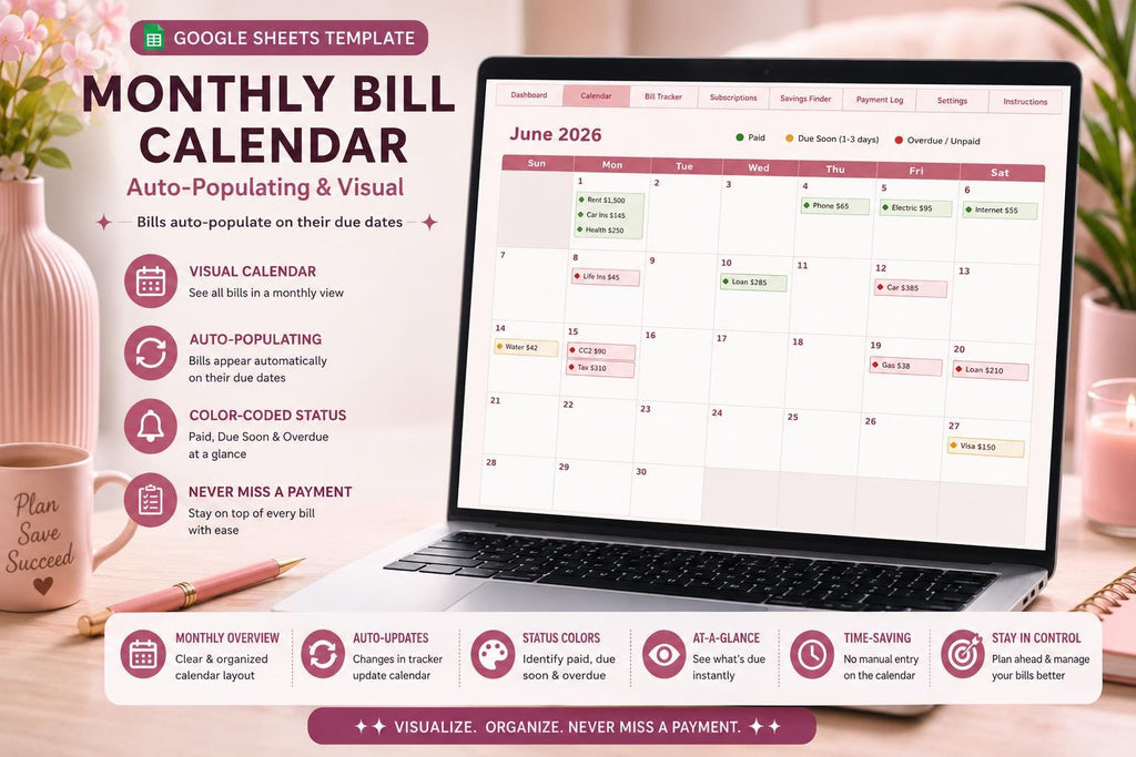 Blush Pink Bill Payment Calendar & Tracker (Google Sheets Template)