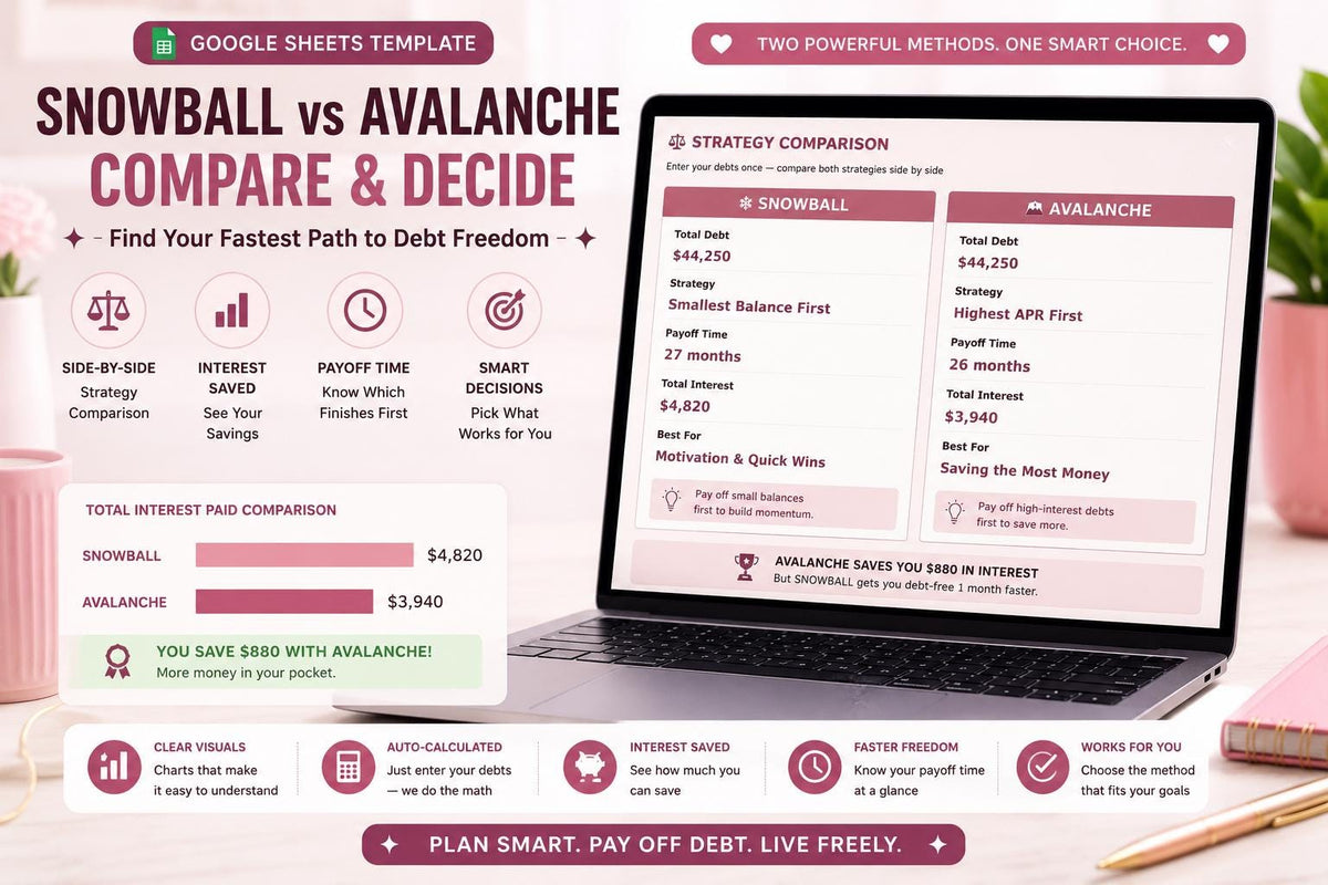 Debt Snowball & Avalanche Tracker: Google Sheets Payoff Planner (Digital Download)