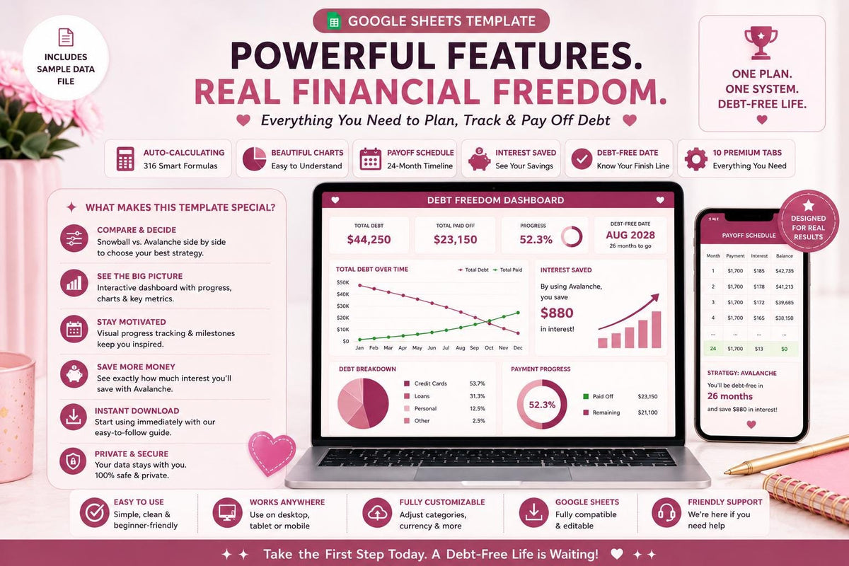 Debt Snowball & Avalanche Tracker: Google Sheets Payoff Planner (Digital Download)