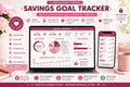 Blush Pink Savings Goal Tracker: 15 Goals, Sinking Funds, Challenges (Google Sheets)