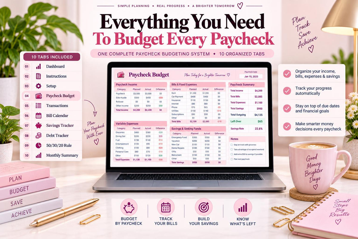 Paycheck Budget Planner 2026 | Biweekly Bill Tracker, 50/30/20 Calculator (Digital Download)
