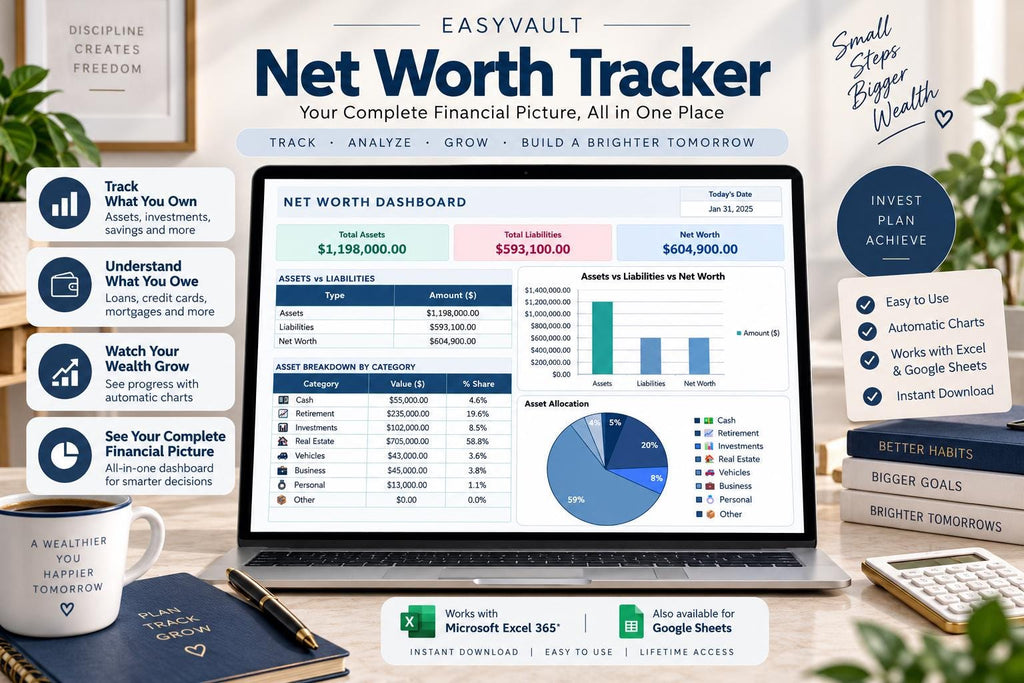 Complete Net Worth Tracker: Assets, Liabilities, Wealth Dashboard (Google Sheets)