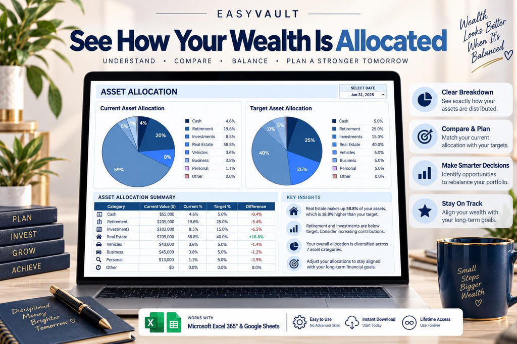 Complete Net Worth Tracker: Assets, Liabilities, Wealth Dashboard (Google Sheets)