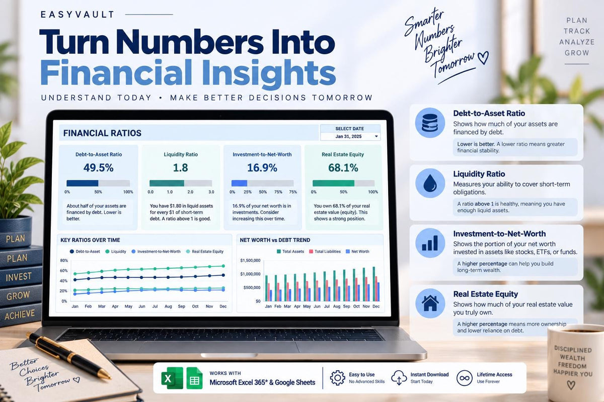 Complete Net Worth Tracker: Assets, Liabilities, Wealth Dashboard (Google Sheets)