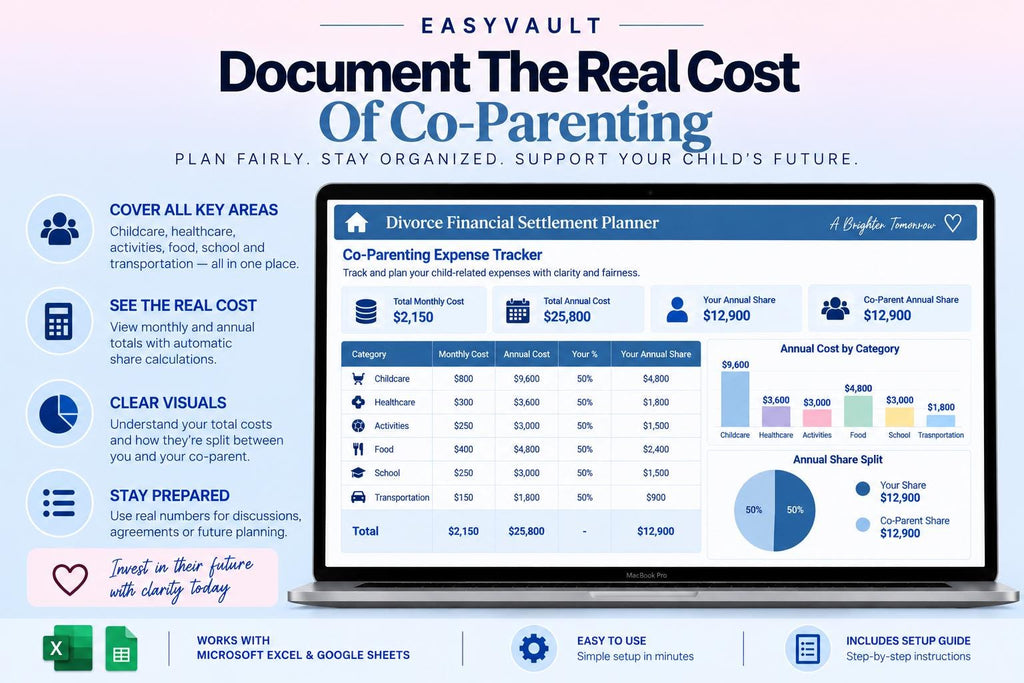 Divorce Financial Settlement Planner: Asset Division, Debt Split, Support Estimator (Google Sheets)