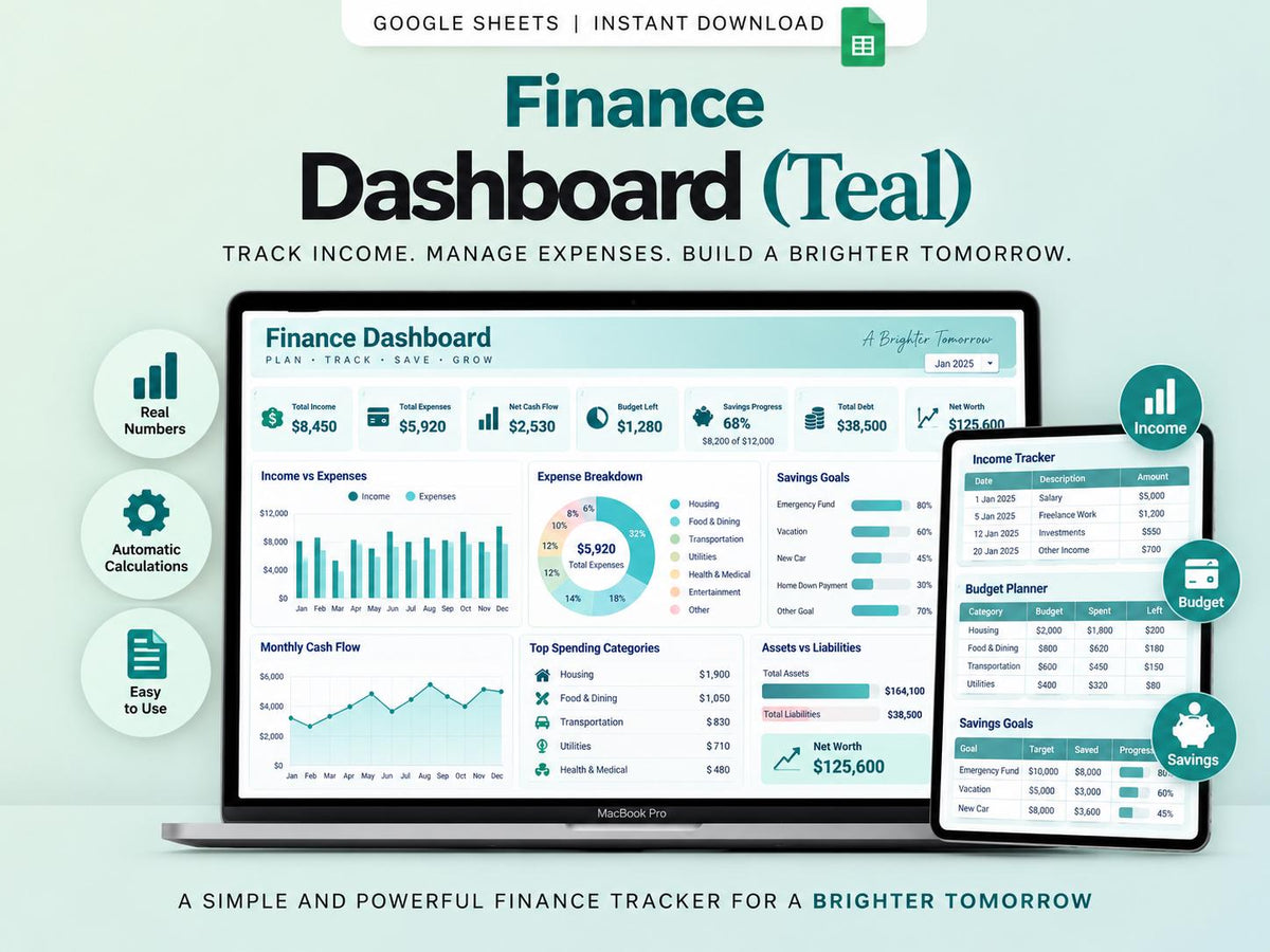All-in-One Personal Finance Dashboard: Budget, Debt, Savings, Net Worth (Google Sheets)