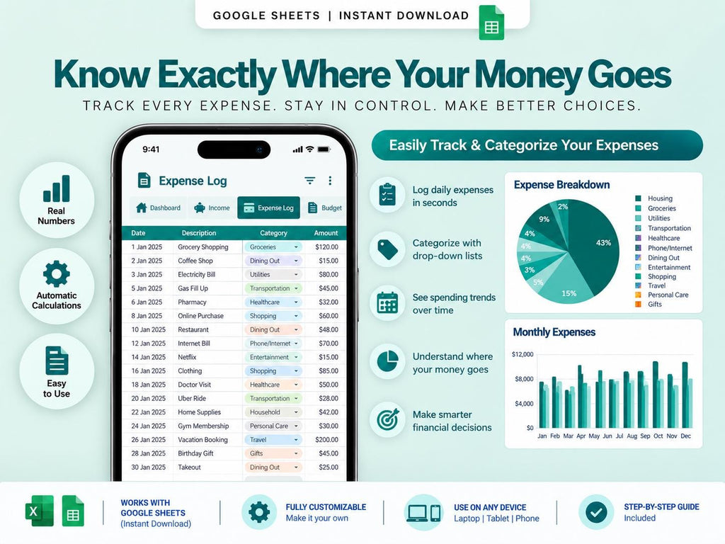 All-in-One Personal Finance Dashboard: Budget, Debt, Savings, Net Worth (Google Sheets)