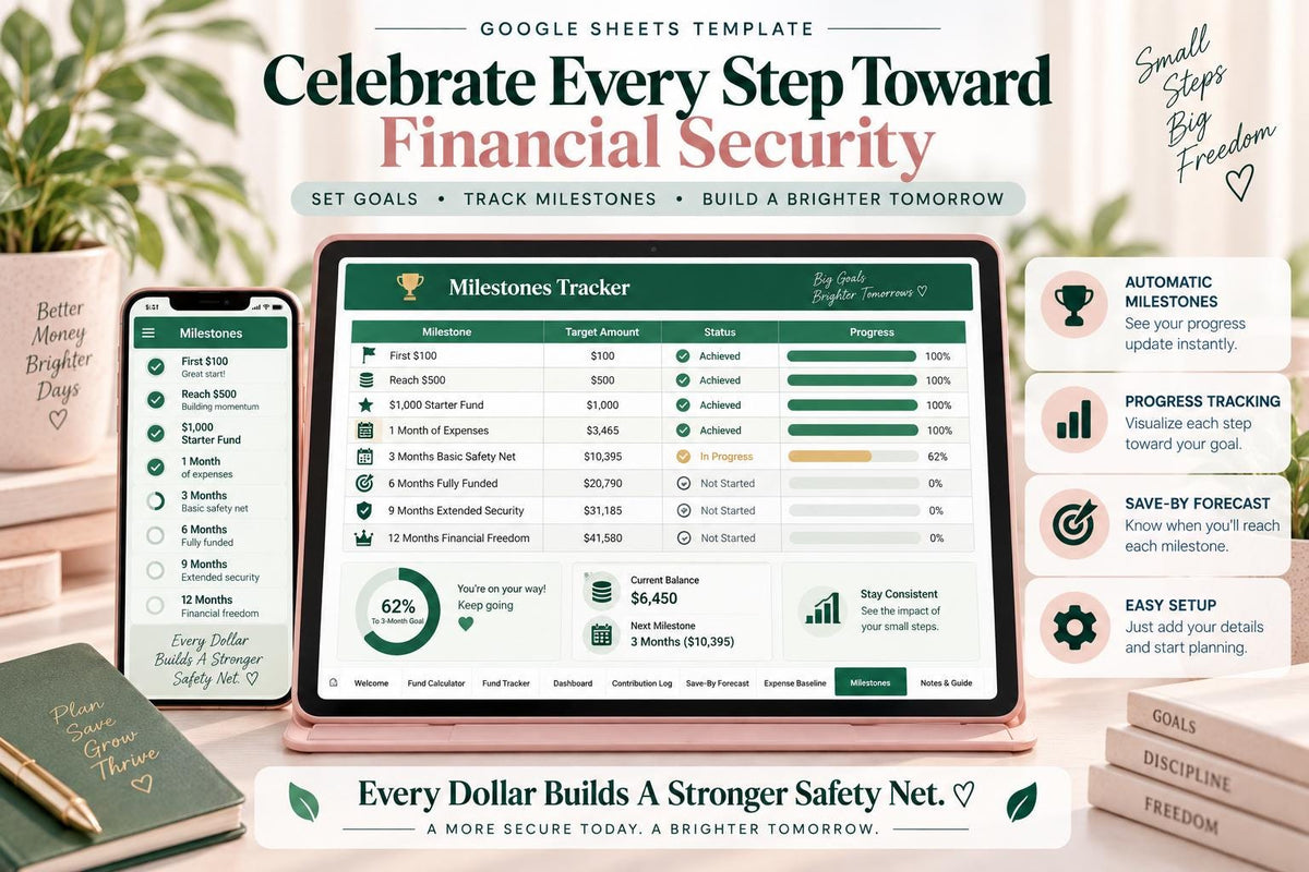 Emergency Fund Planner & Tracker: Google Sheets Template (10 Tabs)