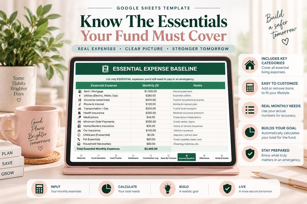 Emergency Fund Planner & Tracker: Google Sheets Template (10 Tabs)