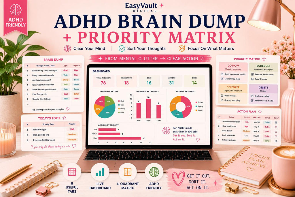 ADHD Brain Dump Priority Matrix Bundle | Neurodivergent Task Organizer (Google Sheets)
