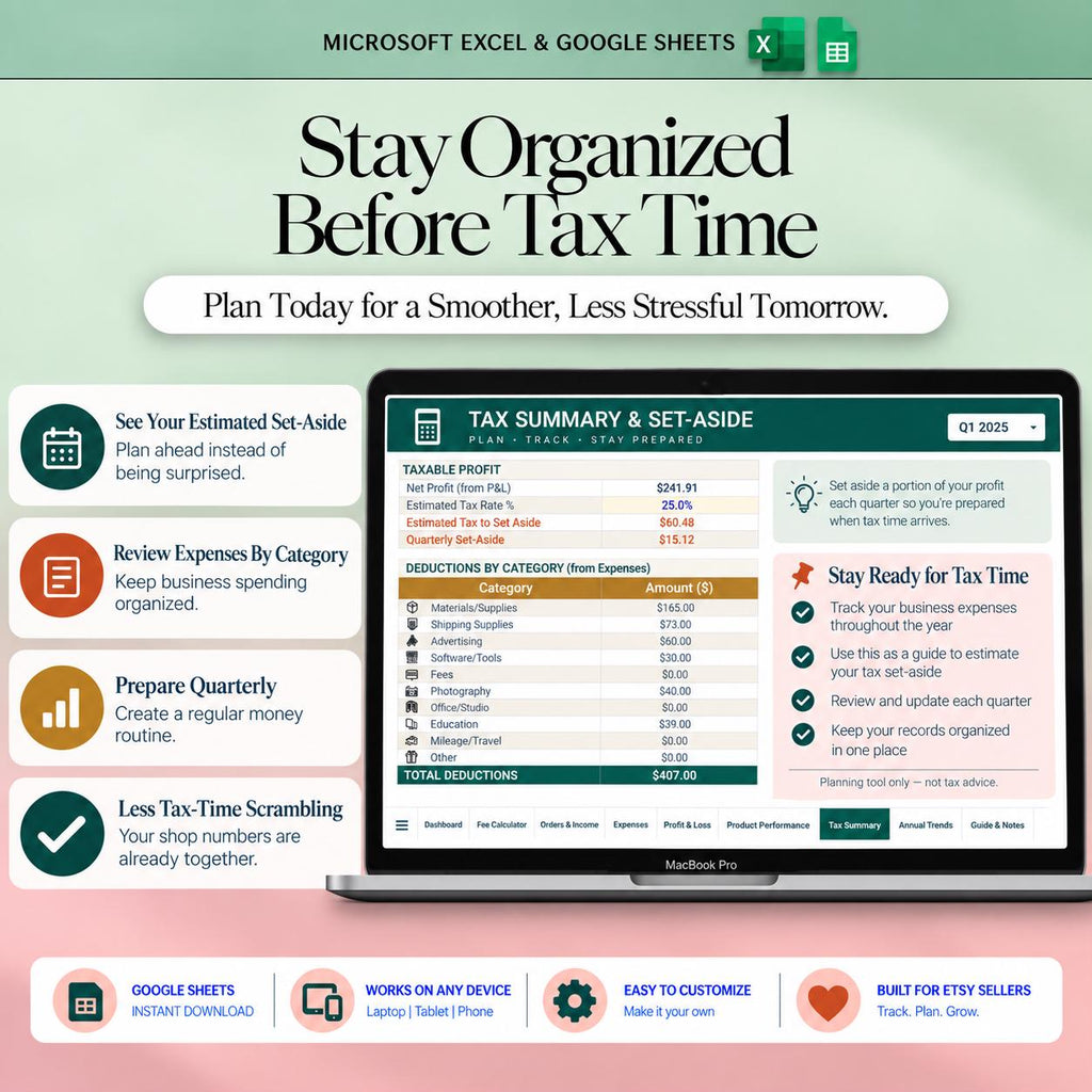 Etsy Seller Bookkeeping Spreadsheet Google Sheets Shop Fee Calculator Income Expense Profit Tracker Small Business Bookkeeping Template Tax
