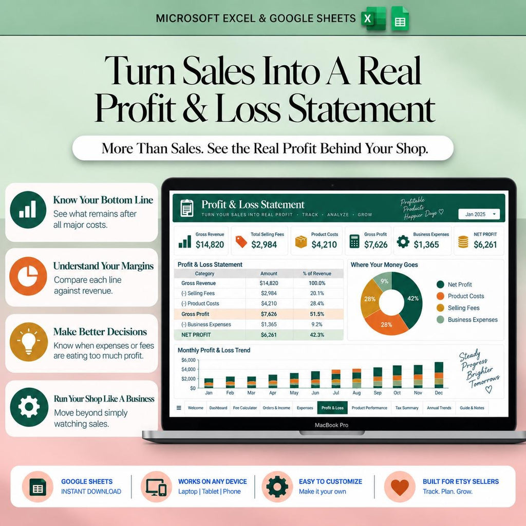 Etsy Seller Bookkeeping Spreadsheet Google Sheets Shop Fee Calculator Income Expense Profit Tracker Small Business Bookkeeping Template Tax