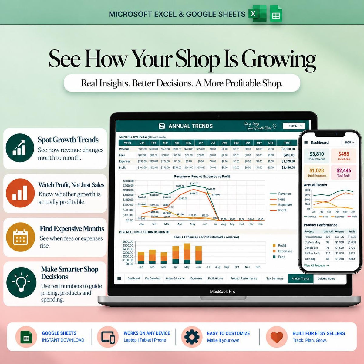 Etsy Seller Bookkeeping Spreadsheet Google Sheets Shop Fee Calculator Income Expense Profit Tracker Small Business Bookkeeping Template Tax