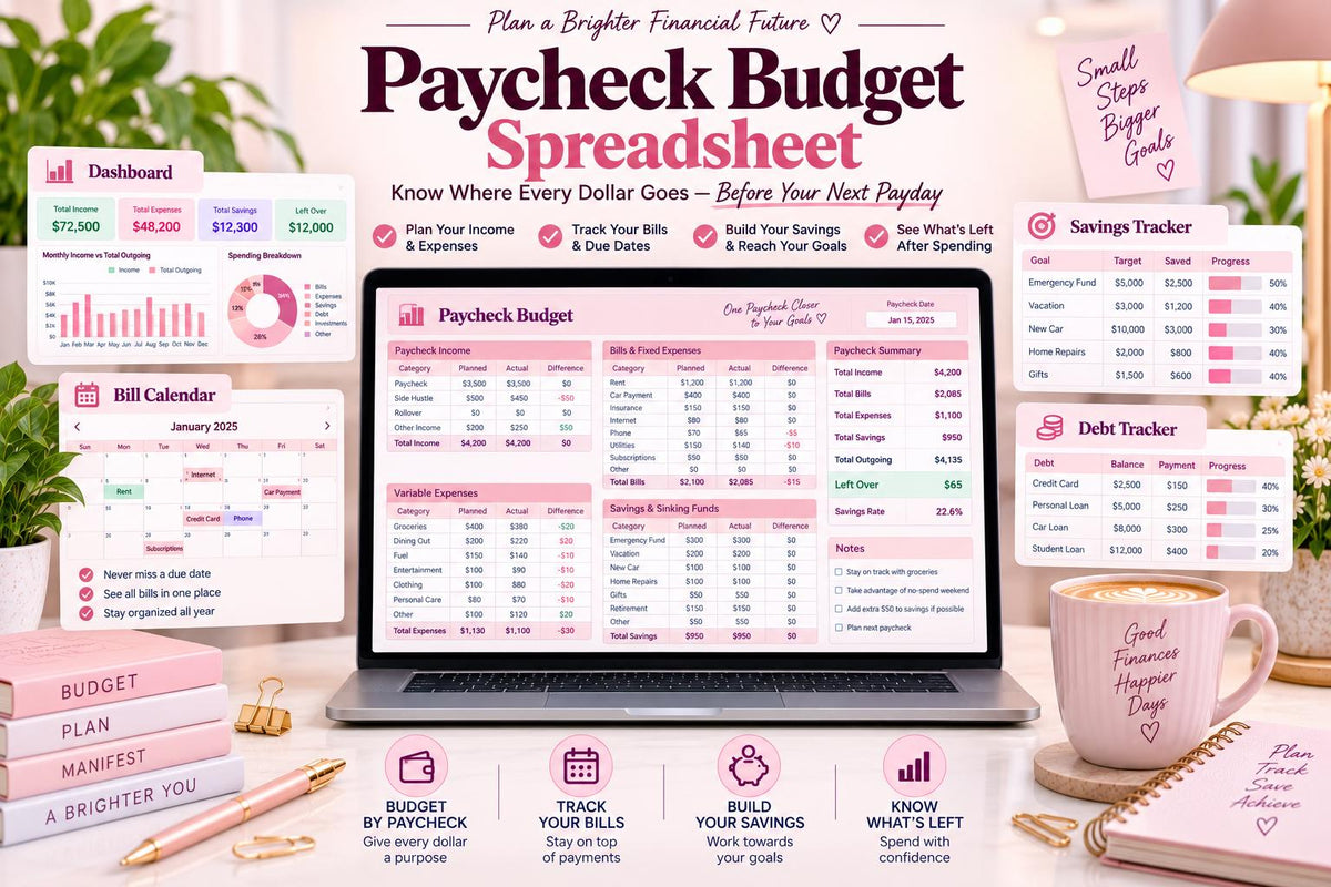 Paycheck Budget Planner 2026 | Biweekly Bill Tracker, 50/30/20 Calculator (Digital Download)
