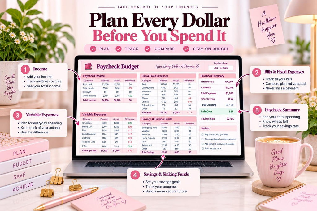 Paycheck Budget Planner 2026 | Biweekly Bill Tracker, 50/30/20 Calculator (Digital Download)