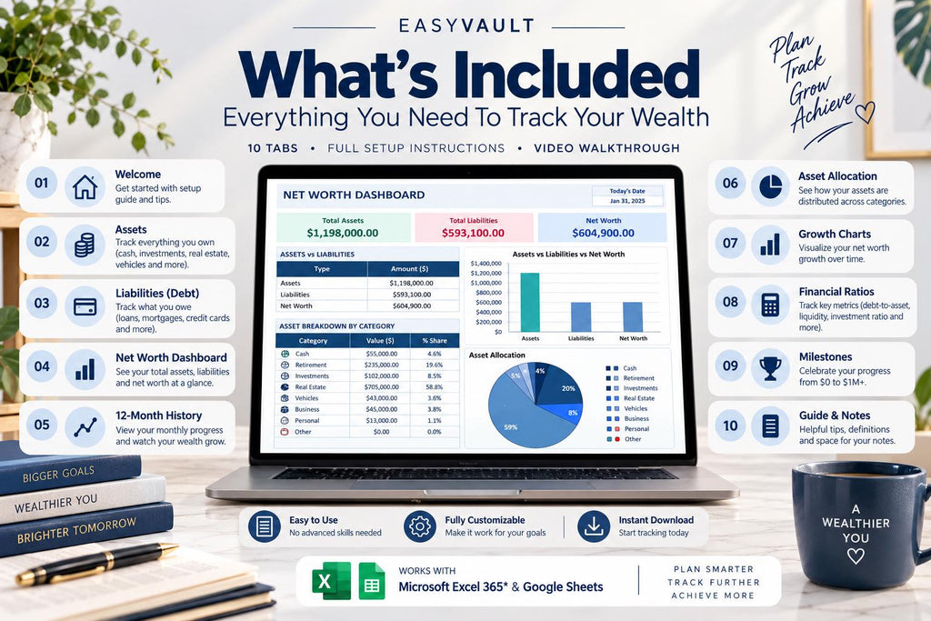 Complete Net Worth Tracker: Assets, Liabilities, Wealth Dashboard (Google Sheets)
