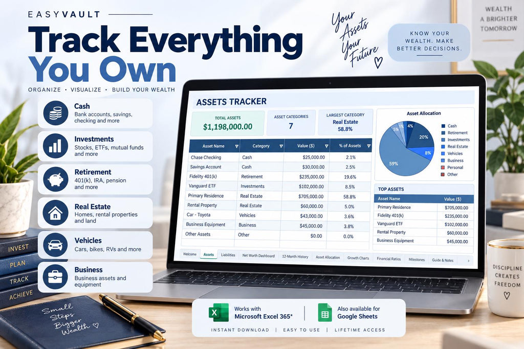 Complete Net Worth Tracker: Assets, Liabilities, Wealth Dashboard (Google Sheets)