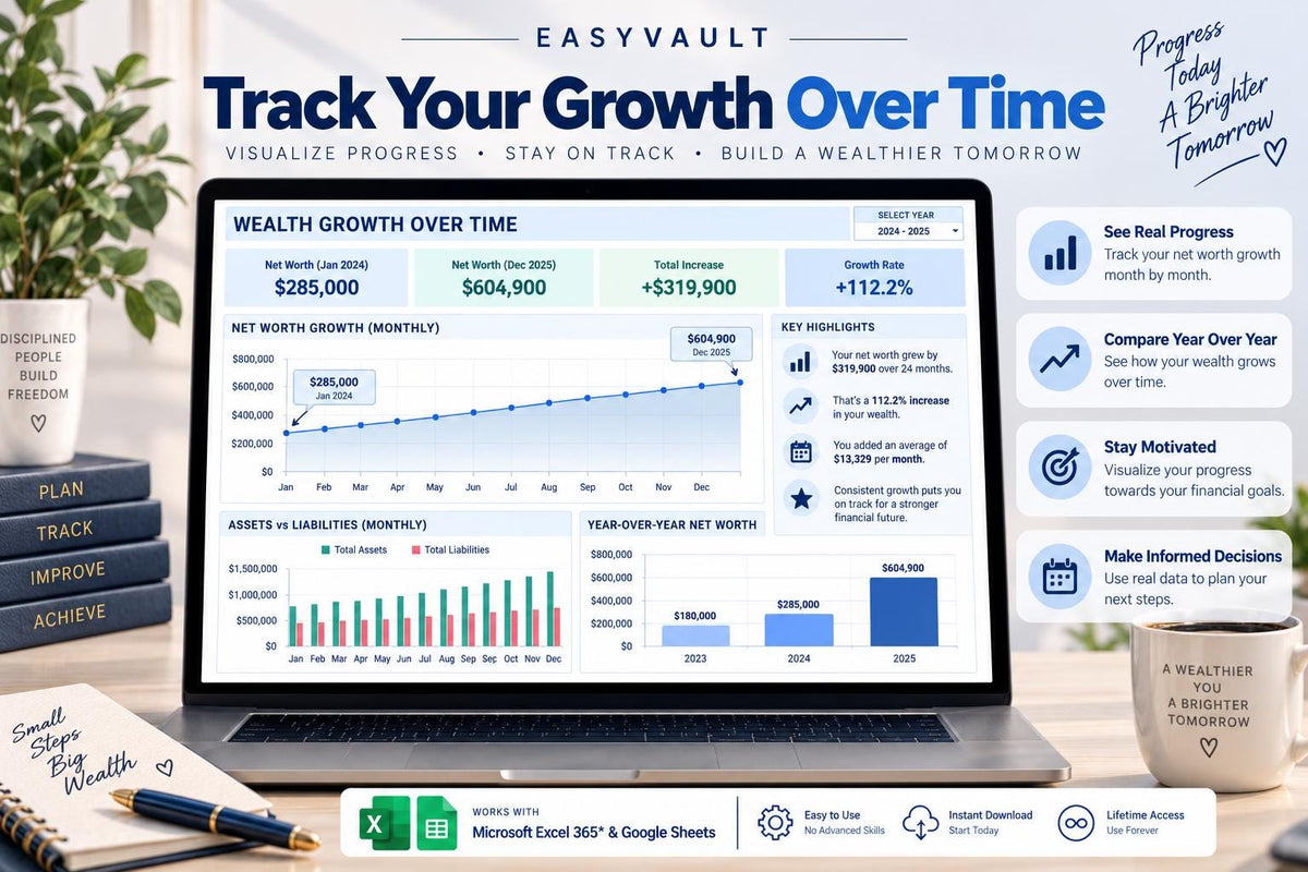 Complete Net Worth Tracker: Assets, Liabilities, Wealth Dashboard (Google Sheets)