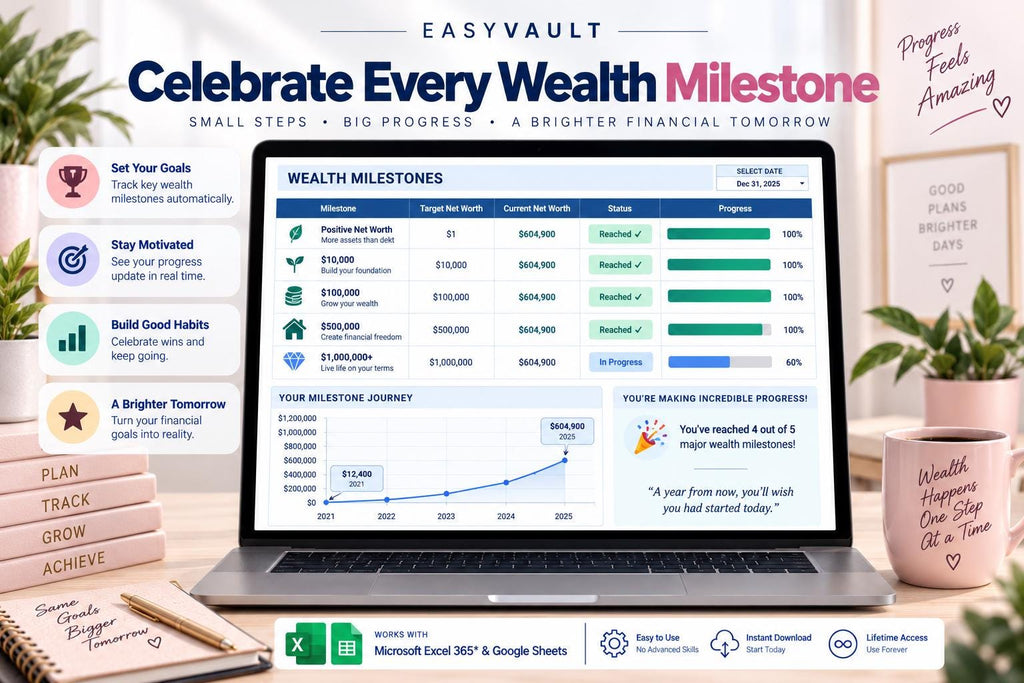 Complete Net Worth Tracker: Assets, Liabilities, Wealth Dashboard (Google Sheets)