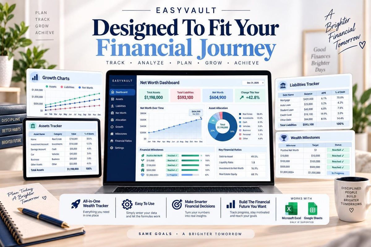 Complete Net Worth Tracker: Assets, Liabilities, Wealth Dashboard (Google Sheets)