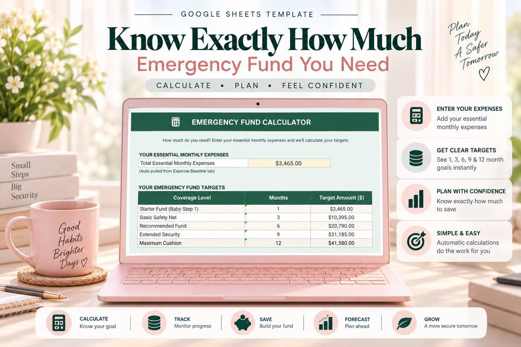 Emergency Fund Planner & Tracker: Google Sheets Template (10 Tabs)